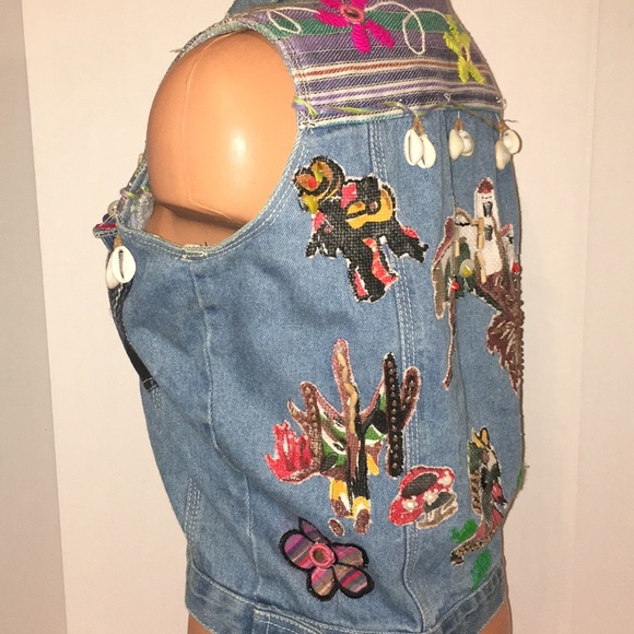 Embellished(patch shell Bead mirror)Denim Vest Top - Picture 10 of 11